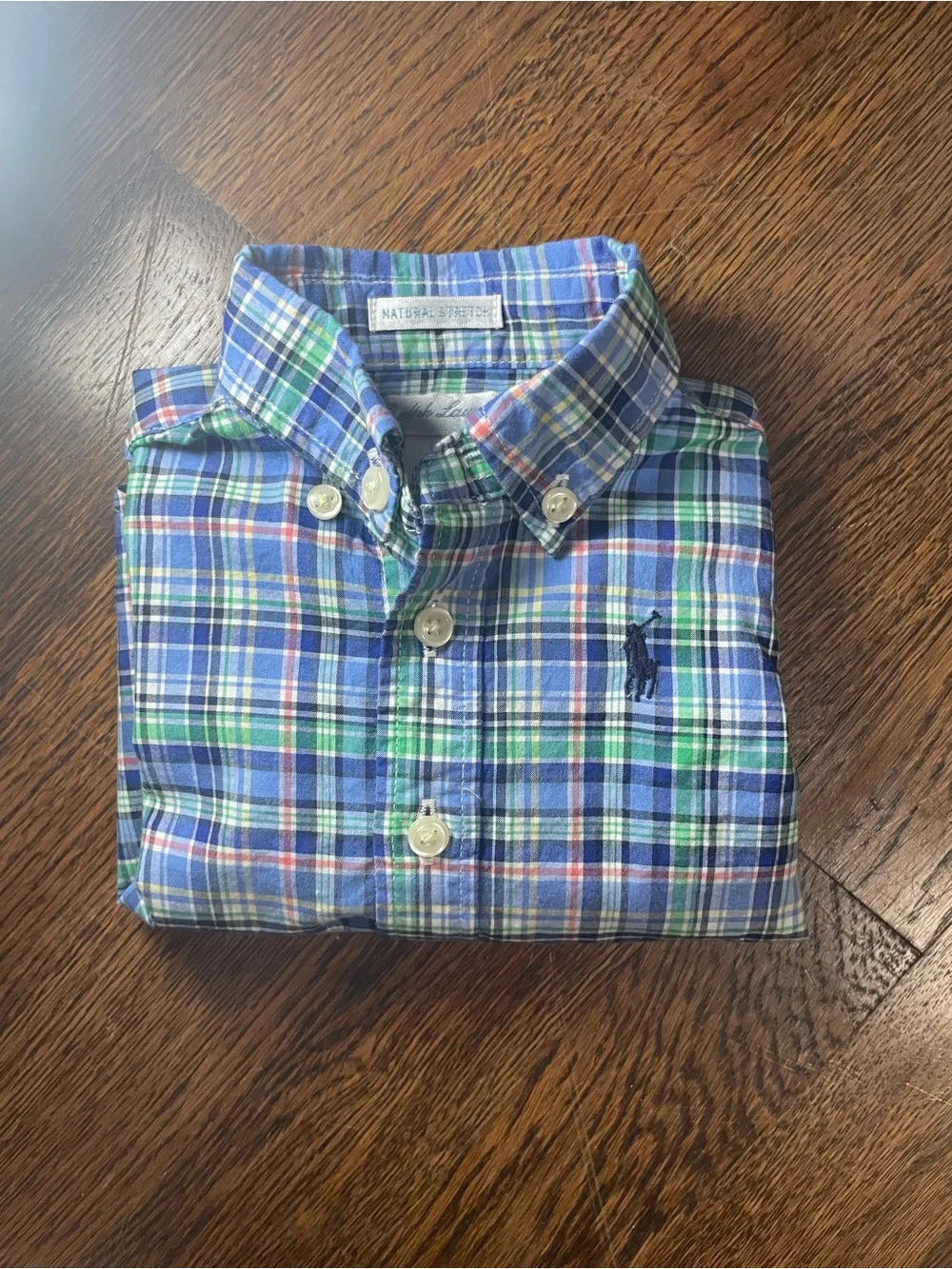Ralph Lauren Plaid Button-Down Shirt - Blue, Green & White with Pink Accent